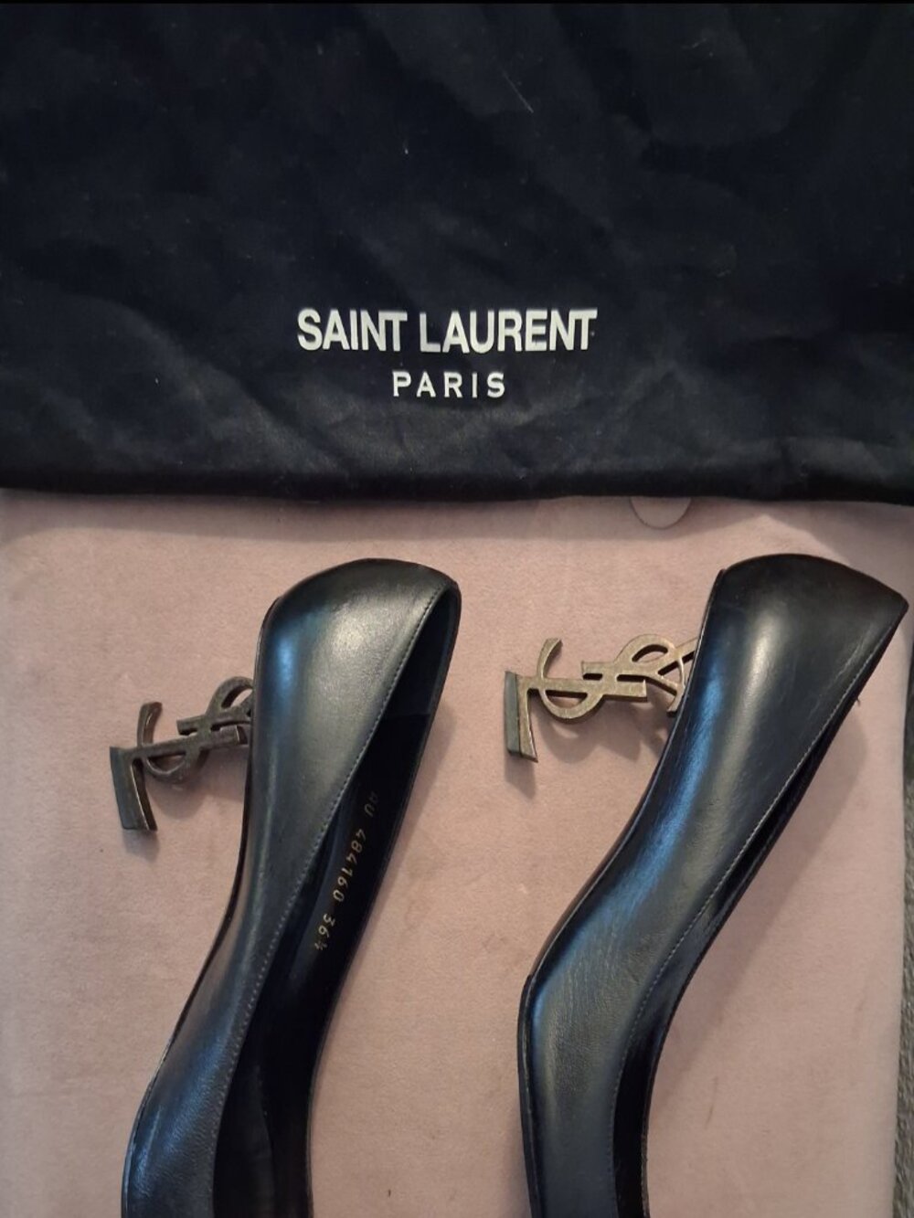 YSL Black Matte Opyum Brass Logo Classic Toe Pump High Heels Size 6